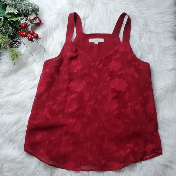 LOFT Womens Red Floral Tank Top - Picture 3 of 7